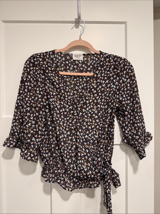 Sienna Sky Tops - Sienna Sky Black Multi Floral Tie-Waist Blouse